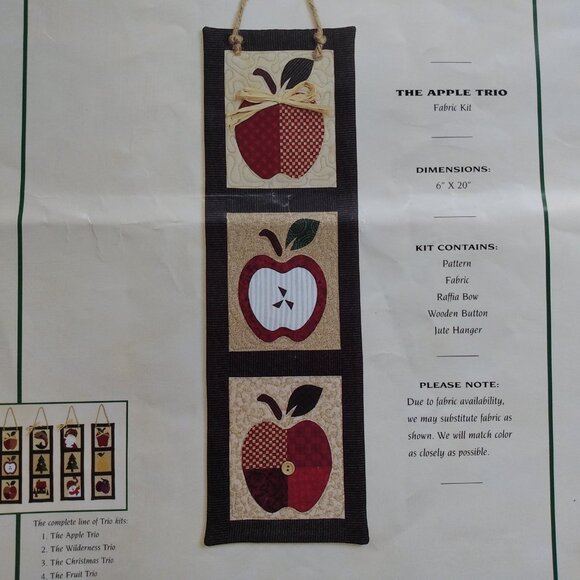 Vintage Apple Wallhanging Kit Fabric Applique 6" x 20" Retro Country Kitchen Dec - Picture 7 of 9